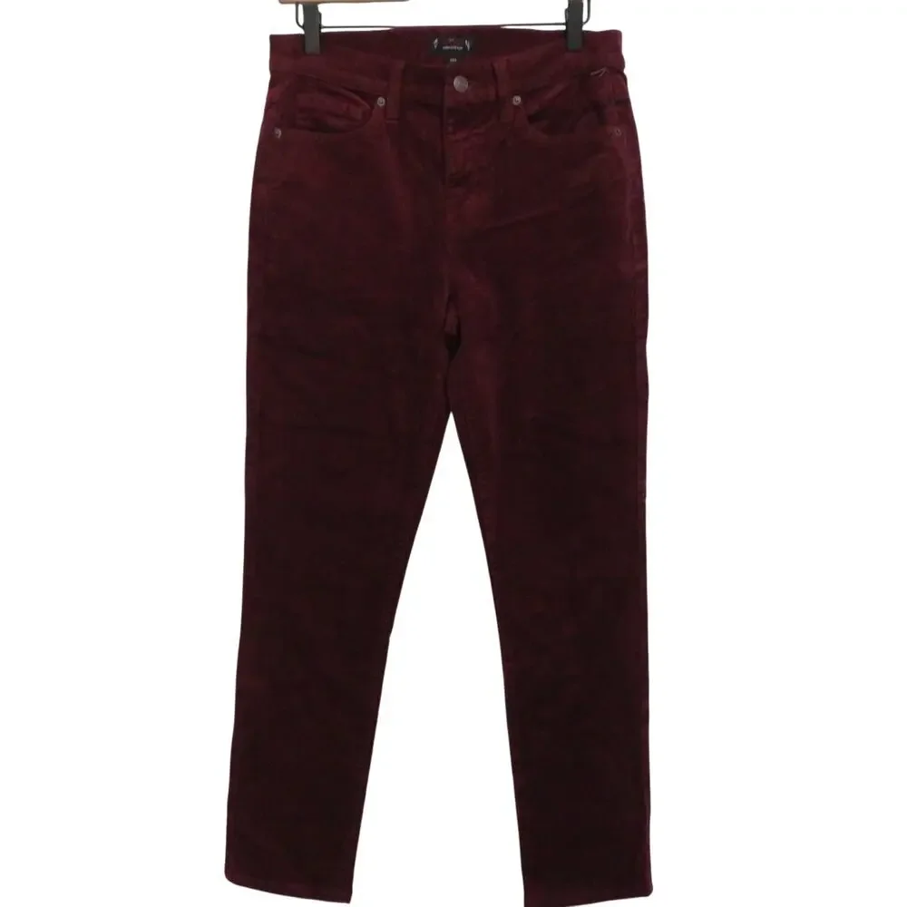 Banana Republic Women 27 Burgundy Velvet Corduroy High Rise Slim Pants Straight